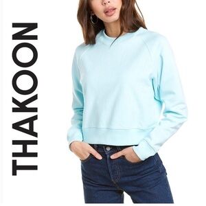 New, Thakoon Light Blue 100% Cotton Crop Crewneck Sweatshirt  M, $150 MSRP